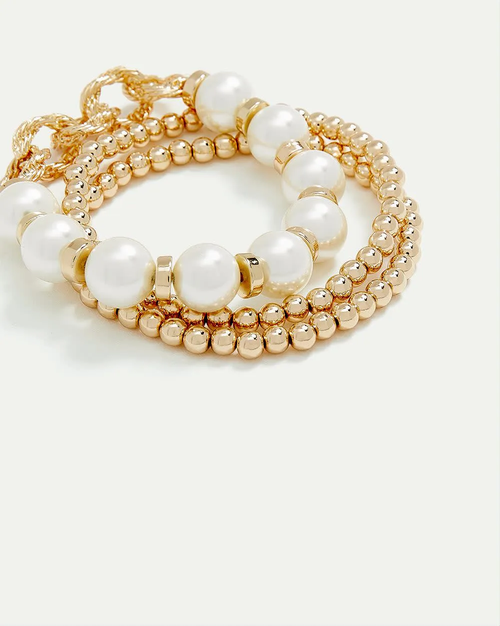 Elastic Bracelets with Pearls - Set of 3 sold by Reitmans