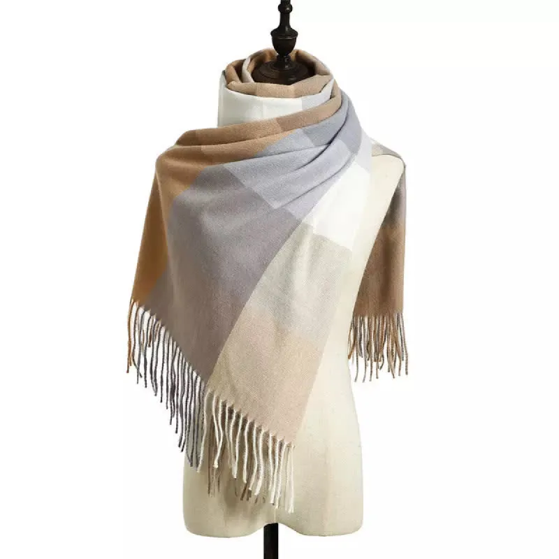 Plaid Fringe Scarf in Soft Neutrals - Don't AsK sold by Reitmans