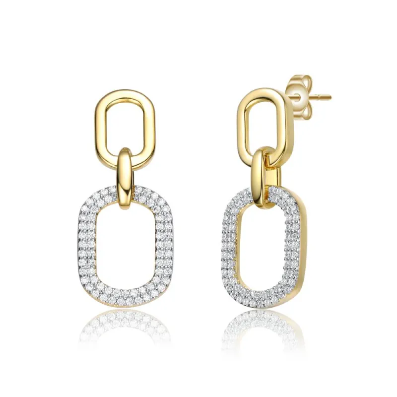 Rachel Glauber 14k Gold Plated with Cubic Zirconia Pave Geometric Oval Chain Dangle Earrings sold by Reitmans