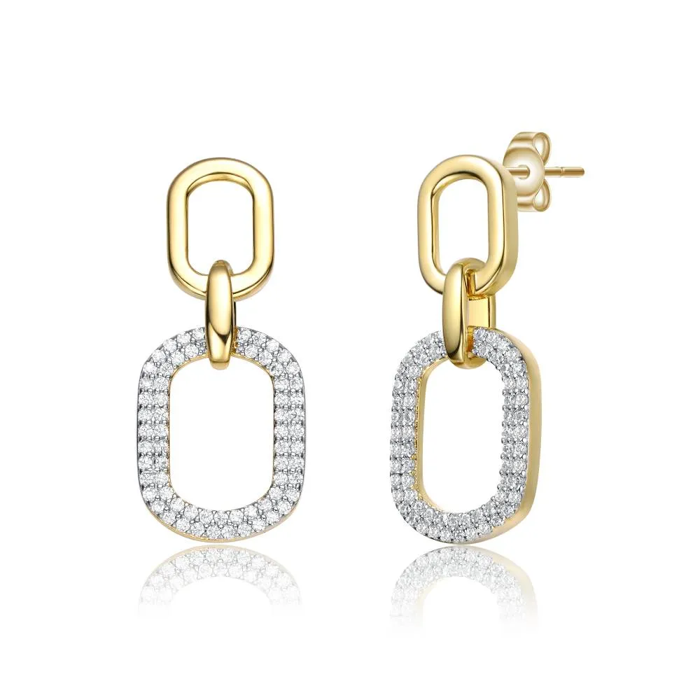 Rachel Glauber 14k Gold Plated with Cubic Zirconia Pave Geometric Oval Chain Dangle Earrings sold by Reitmans