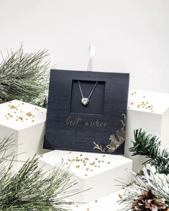 Holiday Gift Evenlope with Clear Crystal Heart Pendant Necklace - callura sold by Reitmans