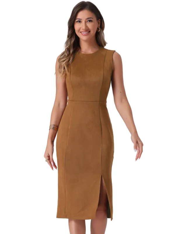 Allegra K - Faux Suede Split Hem Work Dress made by Reitmans