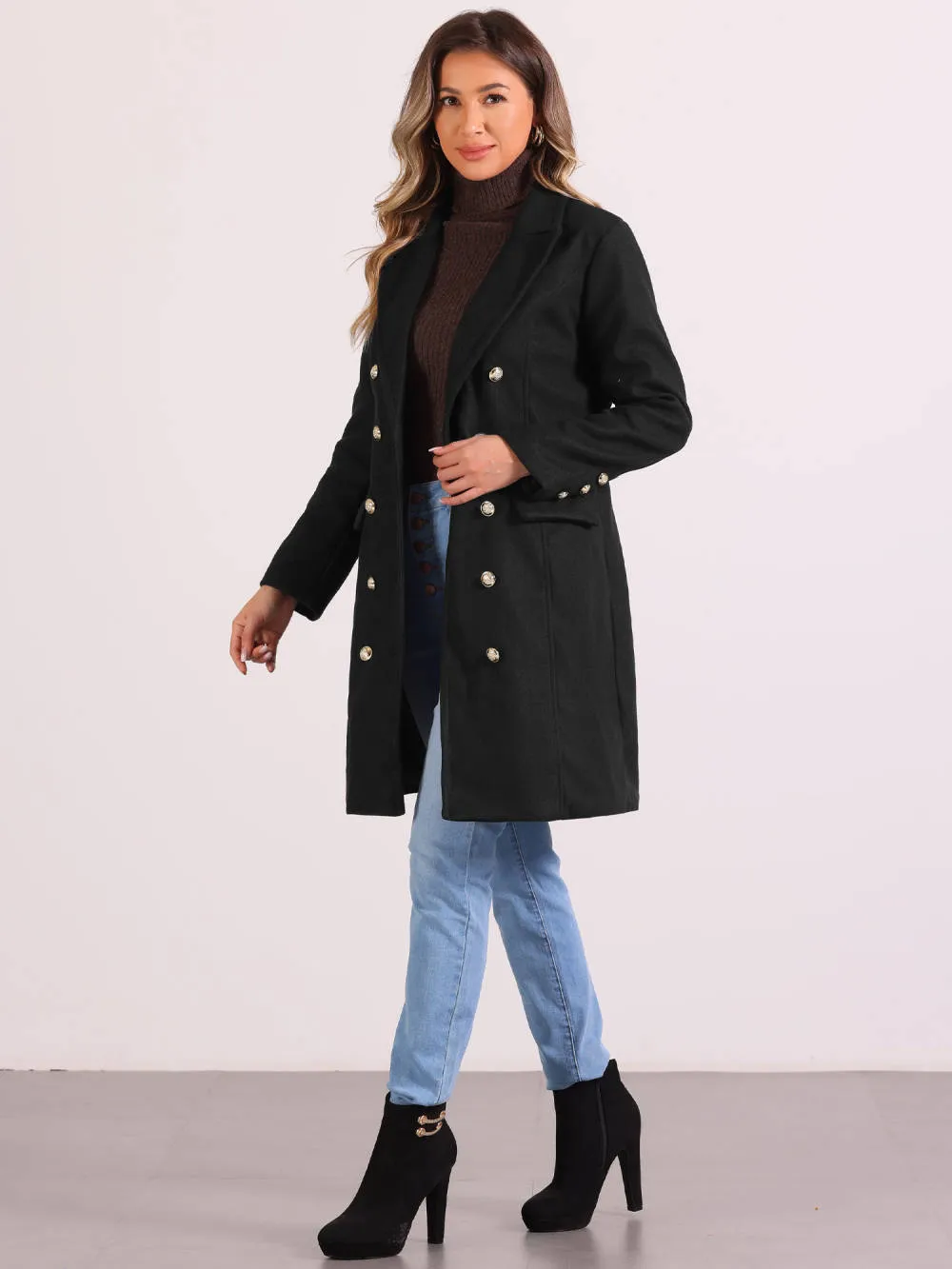 Allegra K - Notched Lapel Double Breasted Long Pea Coat sold by Reitmans product image thumbnail 4