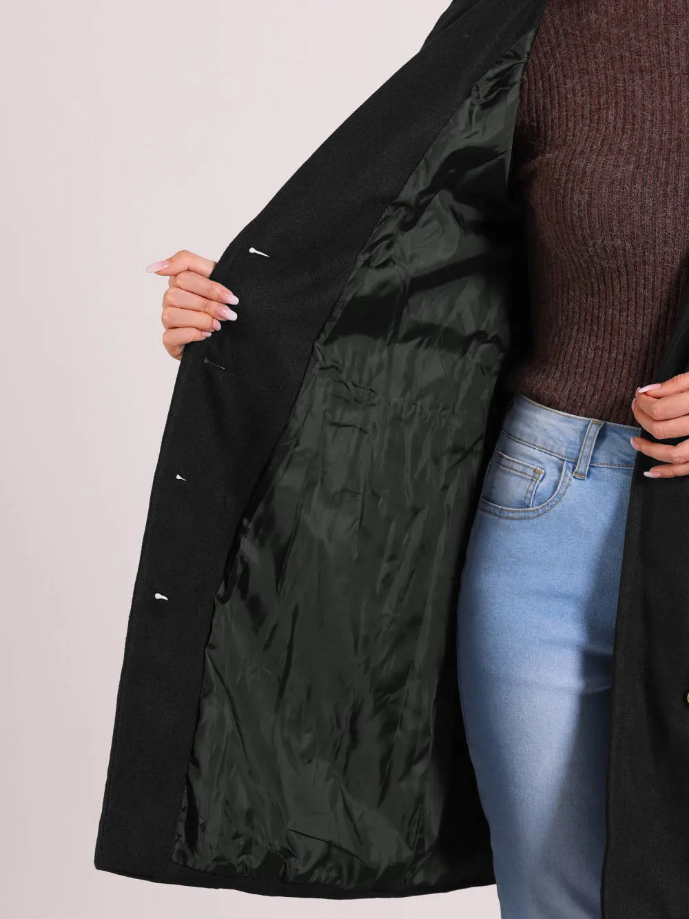 Allegra K - Notched Lapel Double Breasted Long Pea Coat sold by Reitmans product image thumbnail 5