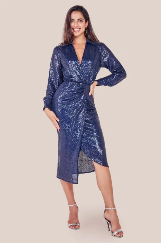 Goddiva - Sequin Front Split Shirt Dress sold by Reitmans