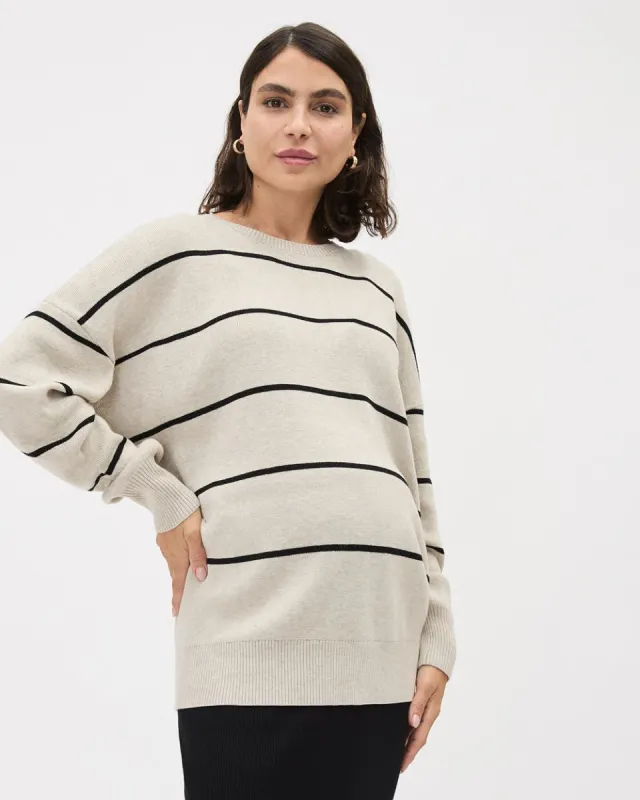 Striped Long-Sleeve Crew-Neck Sweater - Thyme Maternity sold by Reitmans