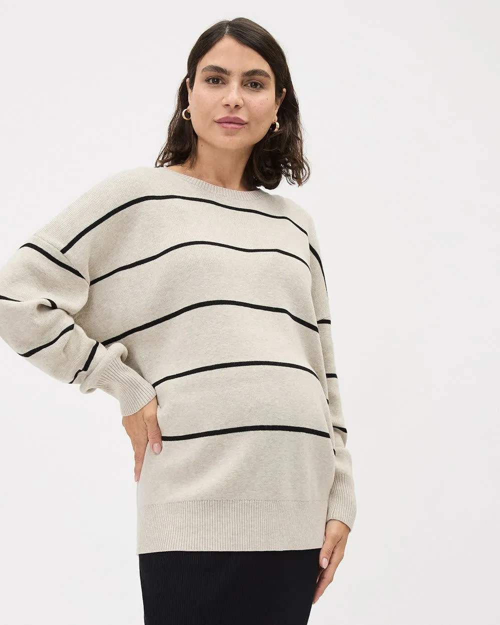 Striped Long-Sleeve Crew-Neck Sweater - Thyme Maternity sold by Reitmans