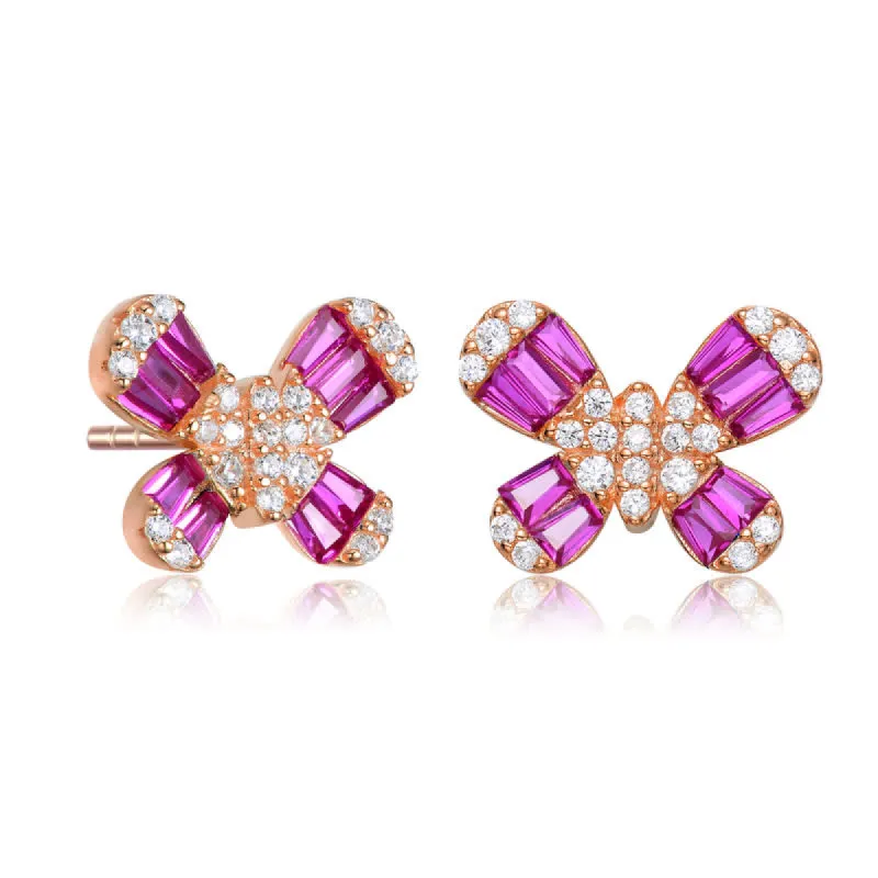 Genevive Sterling Silver with Colored Baguette Cubic Zirconia Butterfly Stud Earrings sold by Reitmans