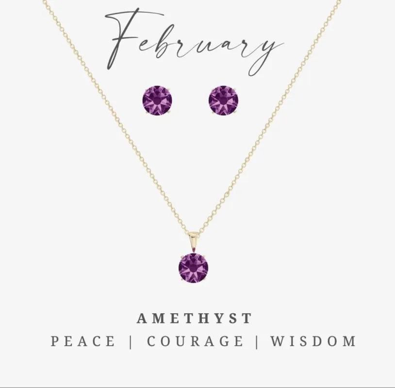 Goldtone February Amethyst Birthstone CZ Earring & Necklace Set sold by Reitmans