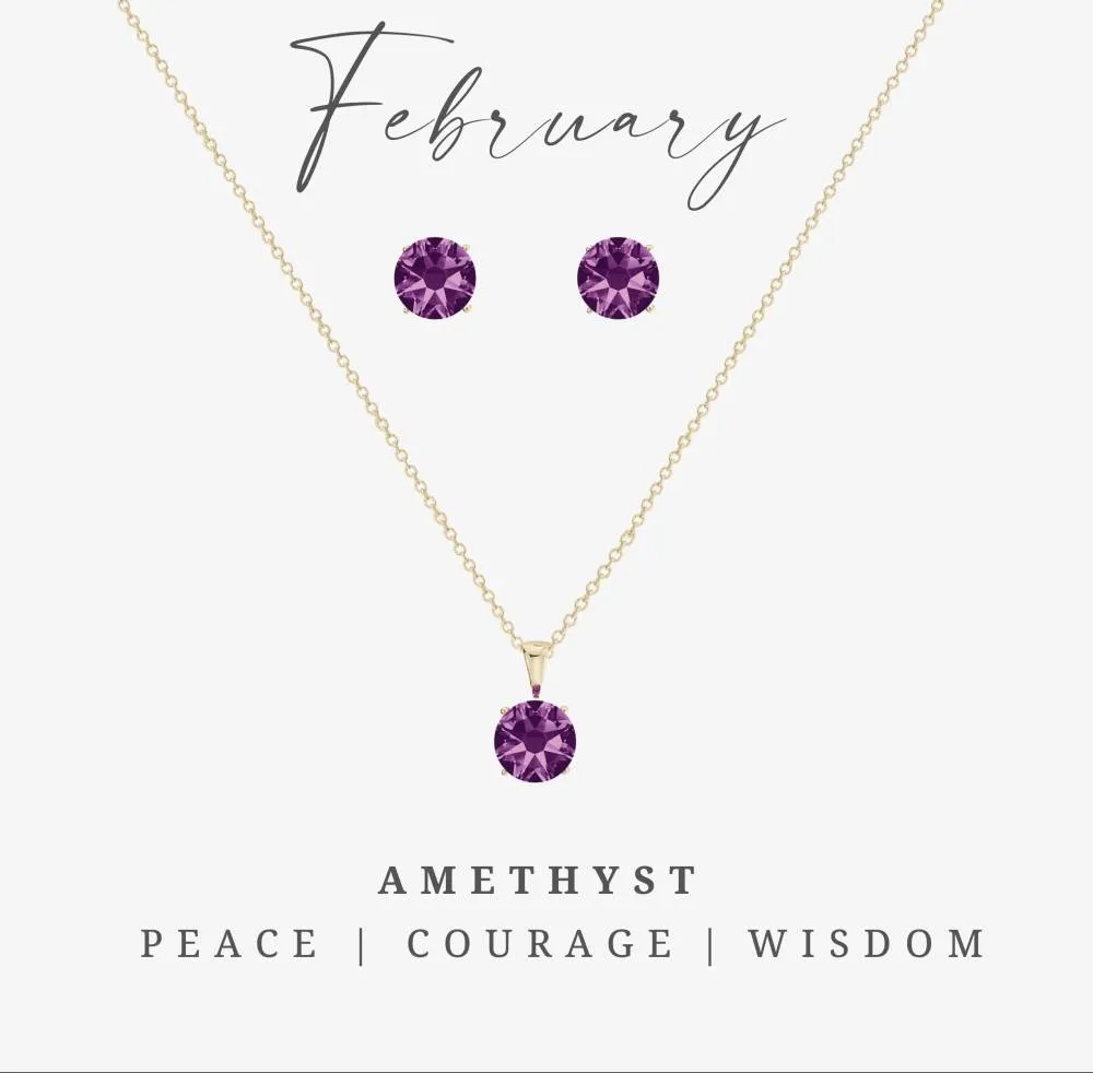 Goldtone February Amethyst Birthstone CZ Earring & Necklace Set sold by Reitmans
