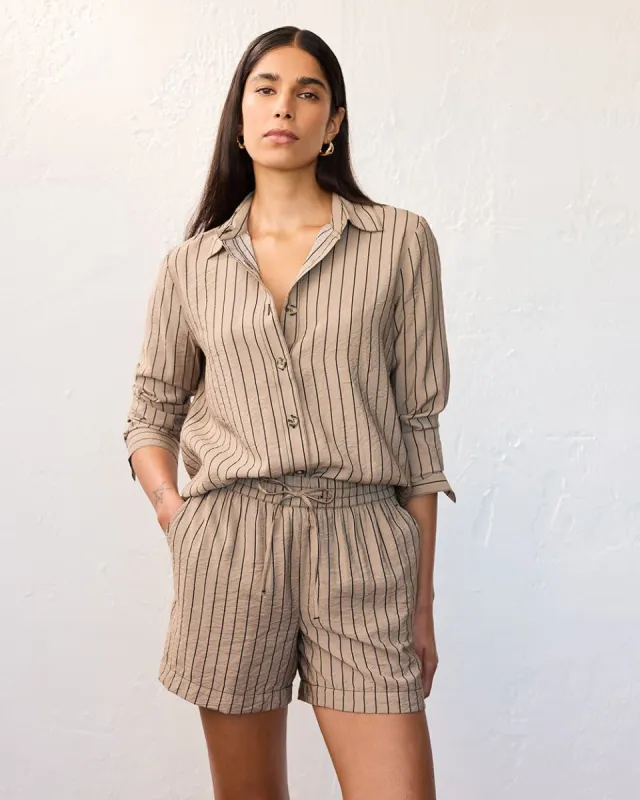Striped Long-Sleeve Buttoned-Down Blouse sold by Reitmans