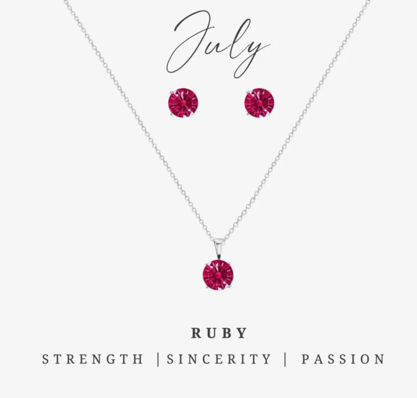 Silvertone July Ruby Birthstone CZ Earring & Necklace Set sold by Reitmans