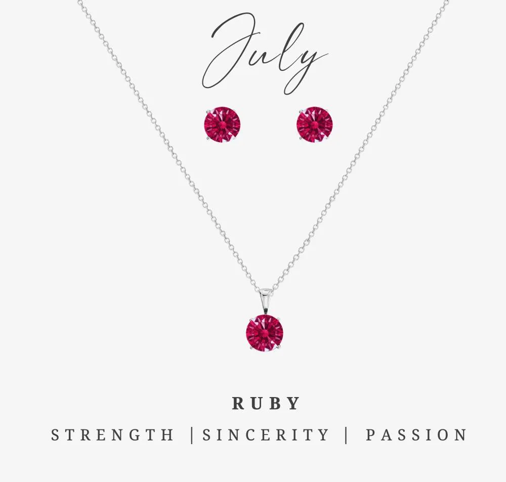 Silvertone July Ruby Birthstone CZ Earring & Necklace Set sold by Reitmans