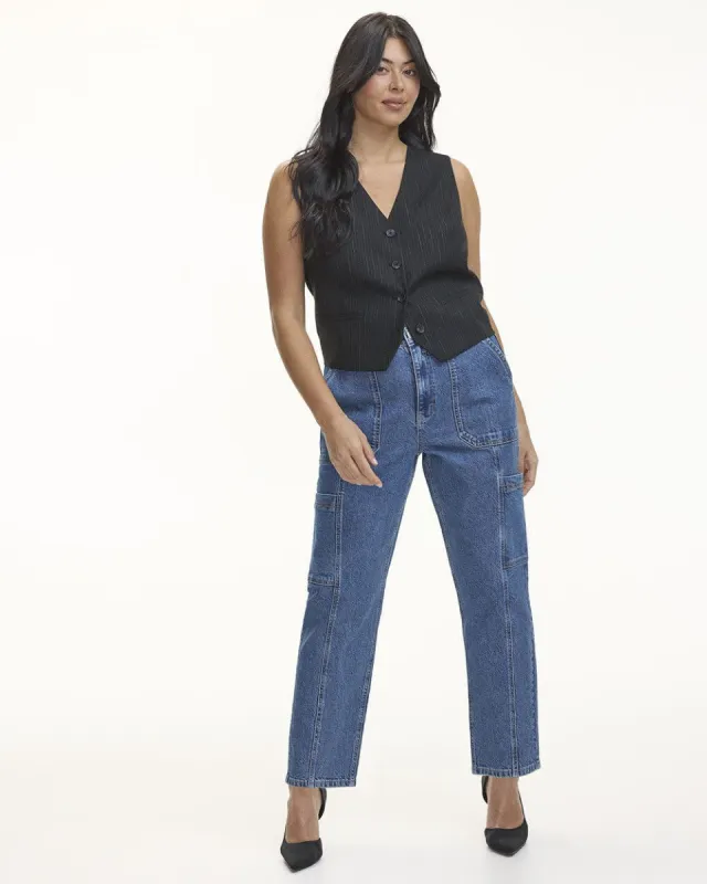Tapered-Leg High-Rise Cargo Jean sold by Reitmans