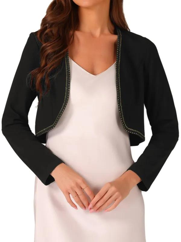Allegra K- Long Sleeve Contrast Trim Crop Cardigan sold by Reitmans