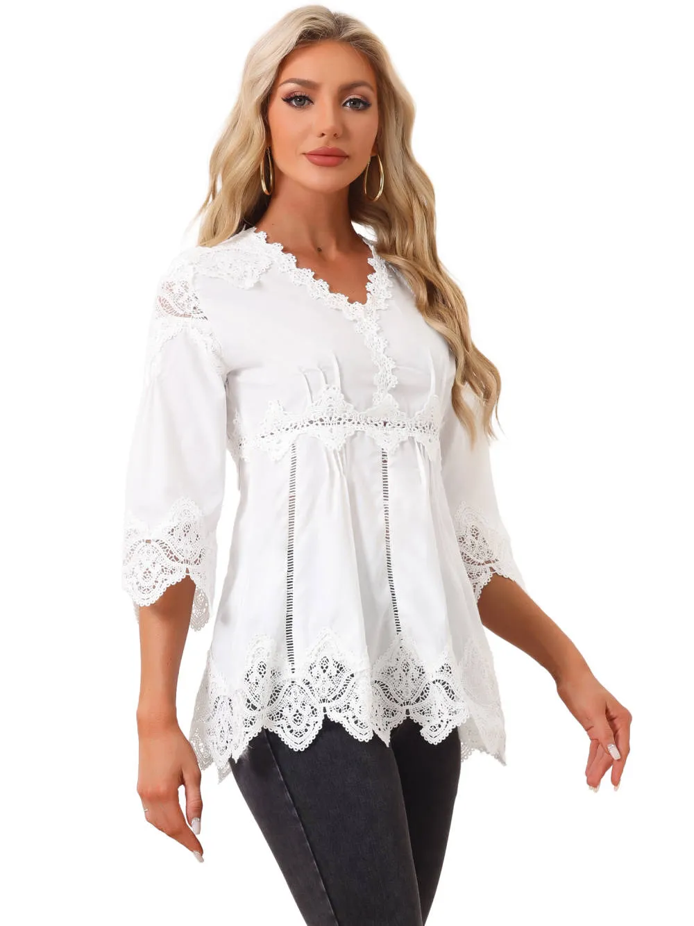 Allegra K - Lace Trim Chiffon Hollow Out Blouse sold by Reitmans