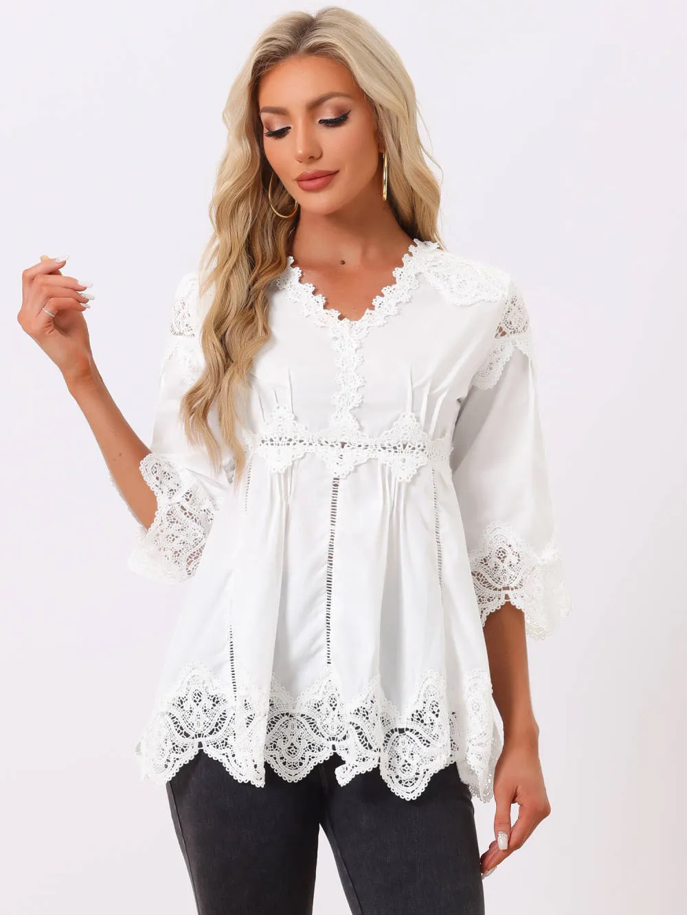 Allegra K - Lace Trim Chiffon Hollow Out Blouse sold by Reitmans product image thumbnail 2