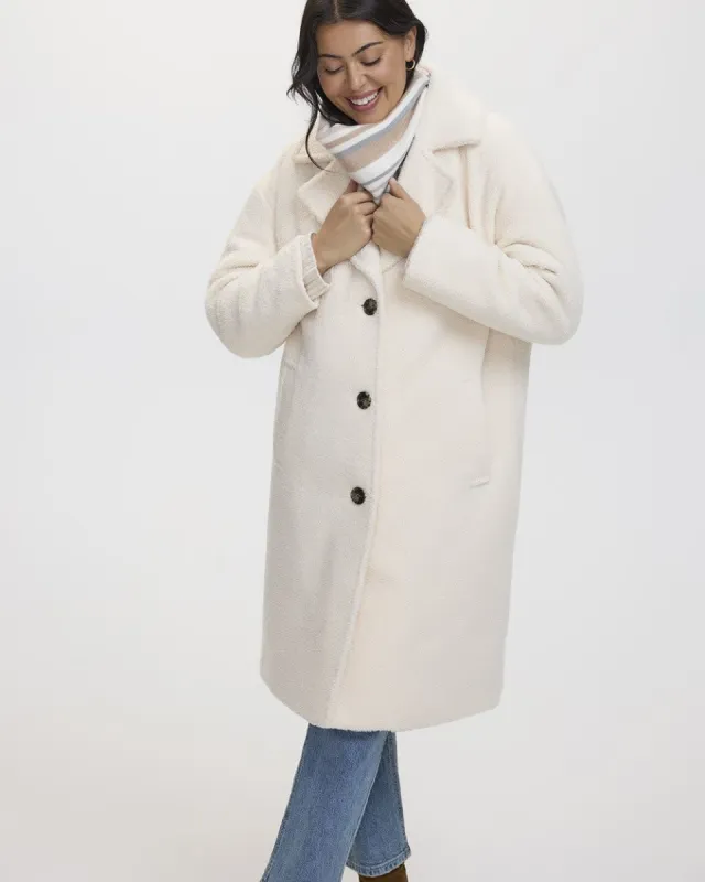 Sherpa Coat with Button Closure sold by Reitmans