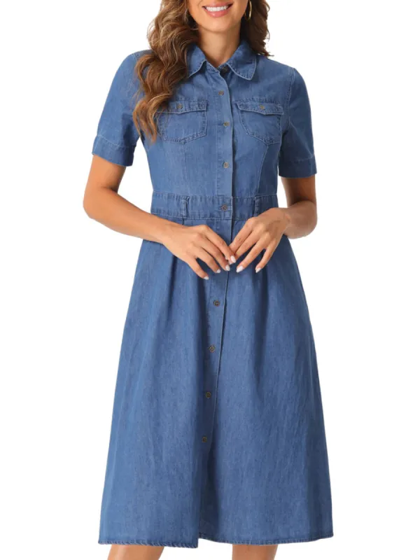 Allegra K - Denim A-Line Button Up Midi Dress sold by Reitmans