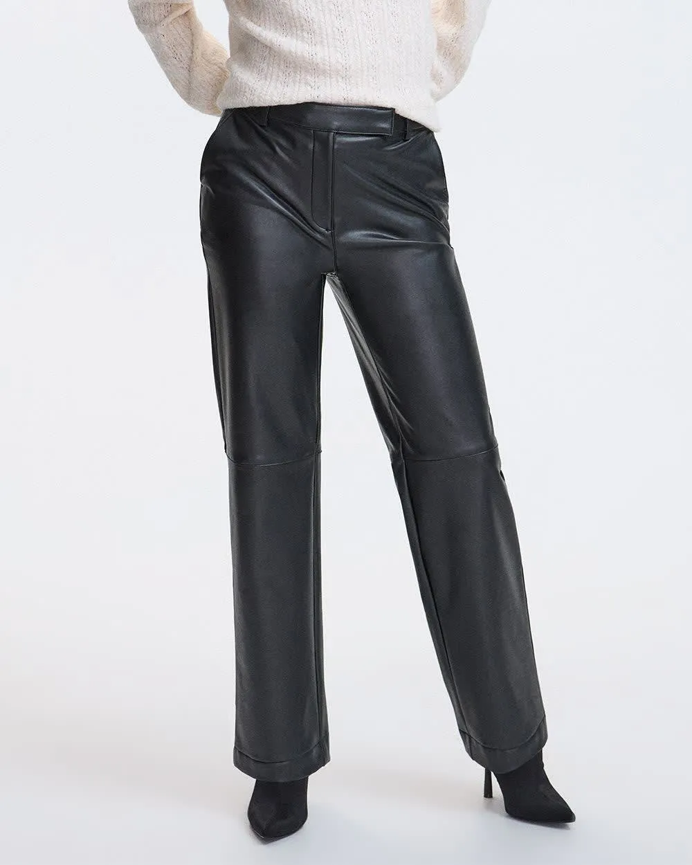 Straight-Leg High-Rise Faux Leather Pant - Petite sold by Reitmans