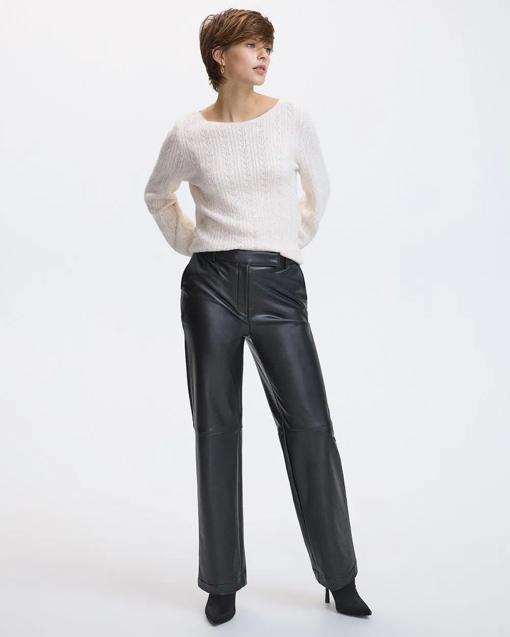 Straight-Leg High-Rise Faux Leather Pant - Petite sold by Reitmans product image thumbnail 3