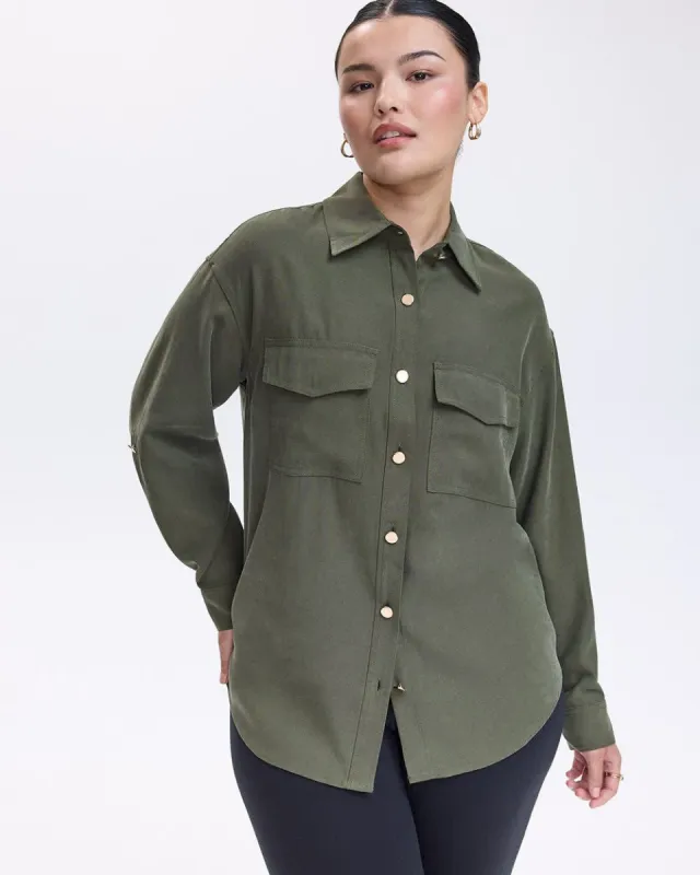 Long-Sleeve Buttoned-Down Blouse with Utility Pockets sold by Reitmans