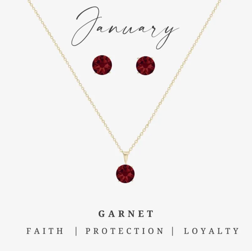 Goldtone January Garnet Birthstone CZ Earring & Necklace Set sold by Reitmans
