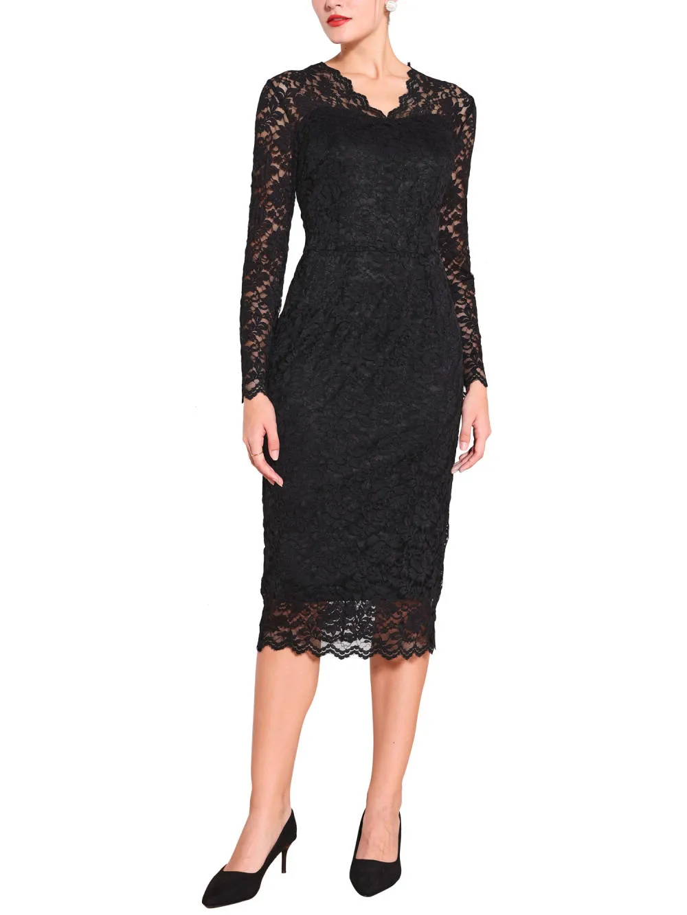 Hobemty - Floral Lace V-Neck Bodycon Dress sold by Reitmans