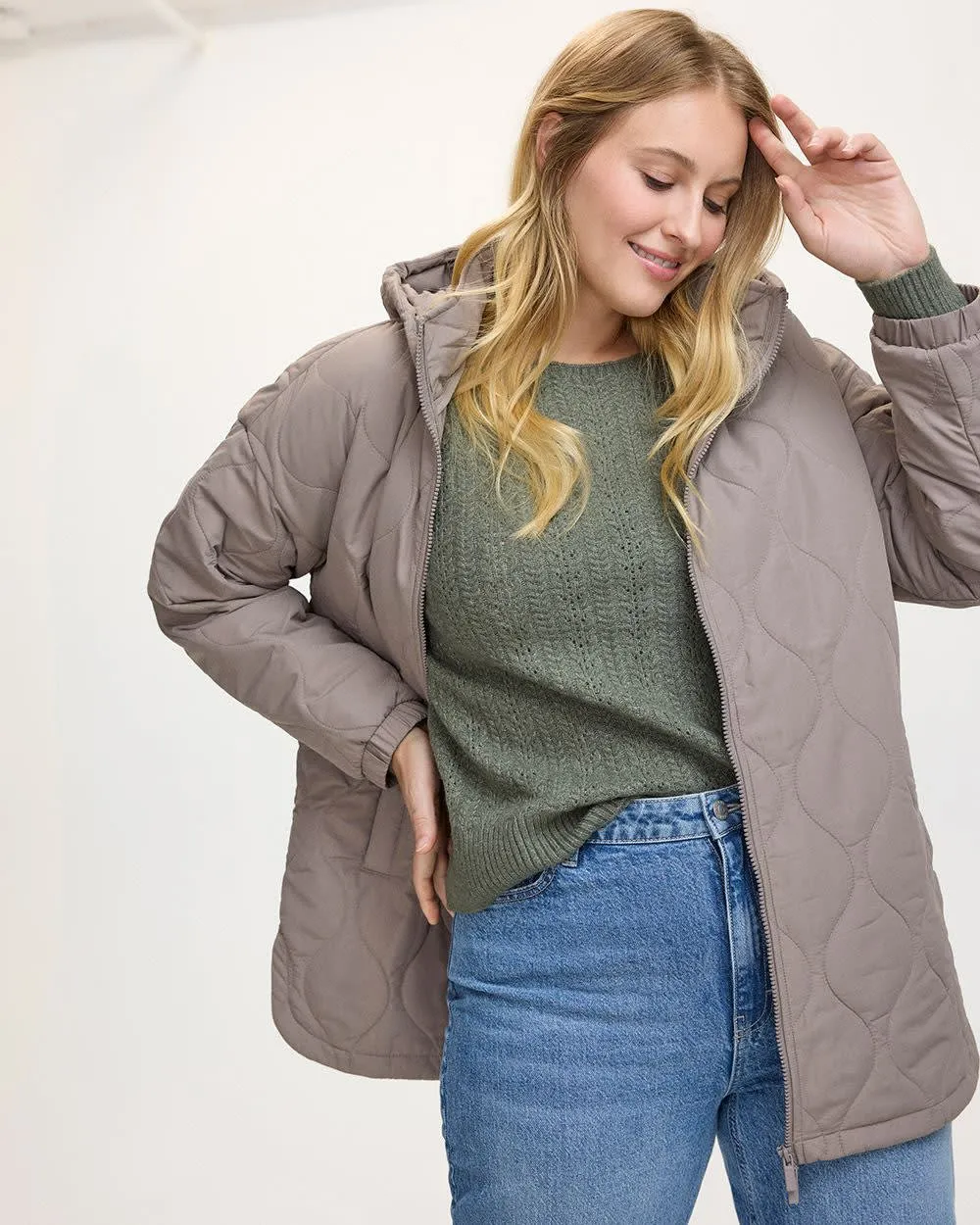 Quilted Jacket with Removable Hood sold by Reitmans