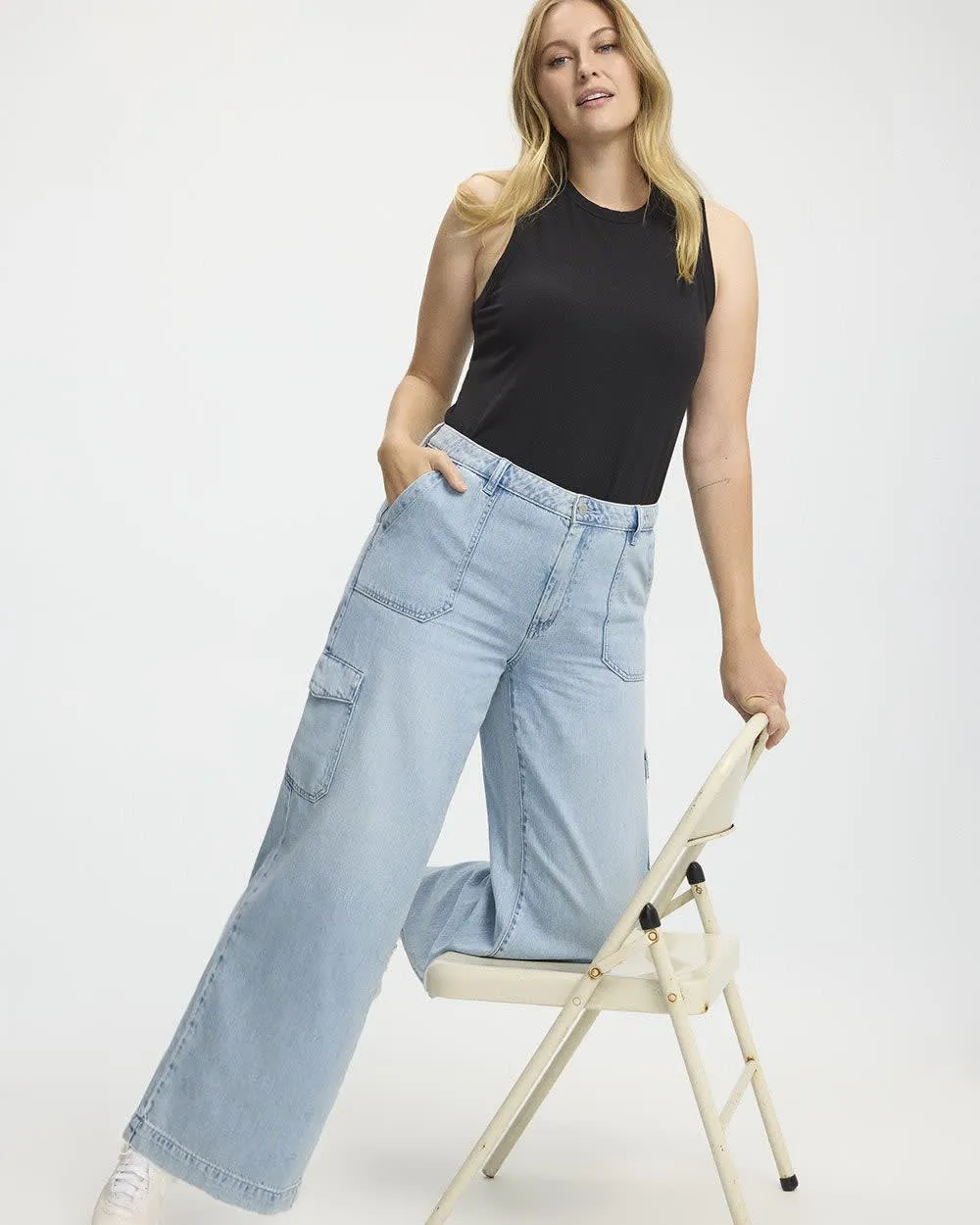 Wide-Leg Mid-Rise Cargo Denim Pant - Petite sold by Reitmans