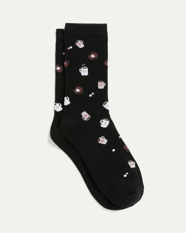 Cotton Crew Socks with Cups of Coffee sold by Reitmans