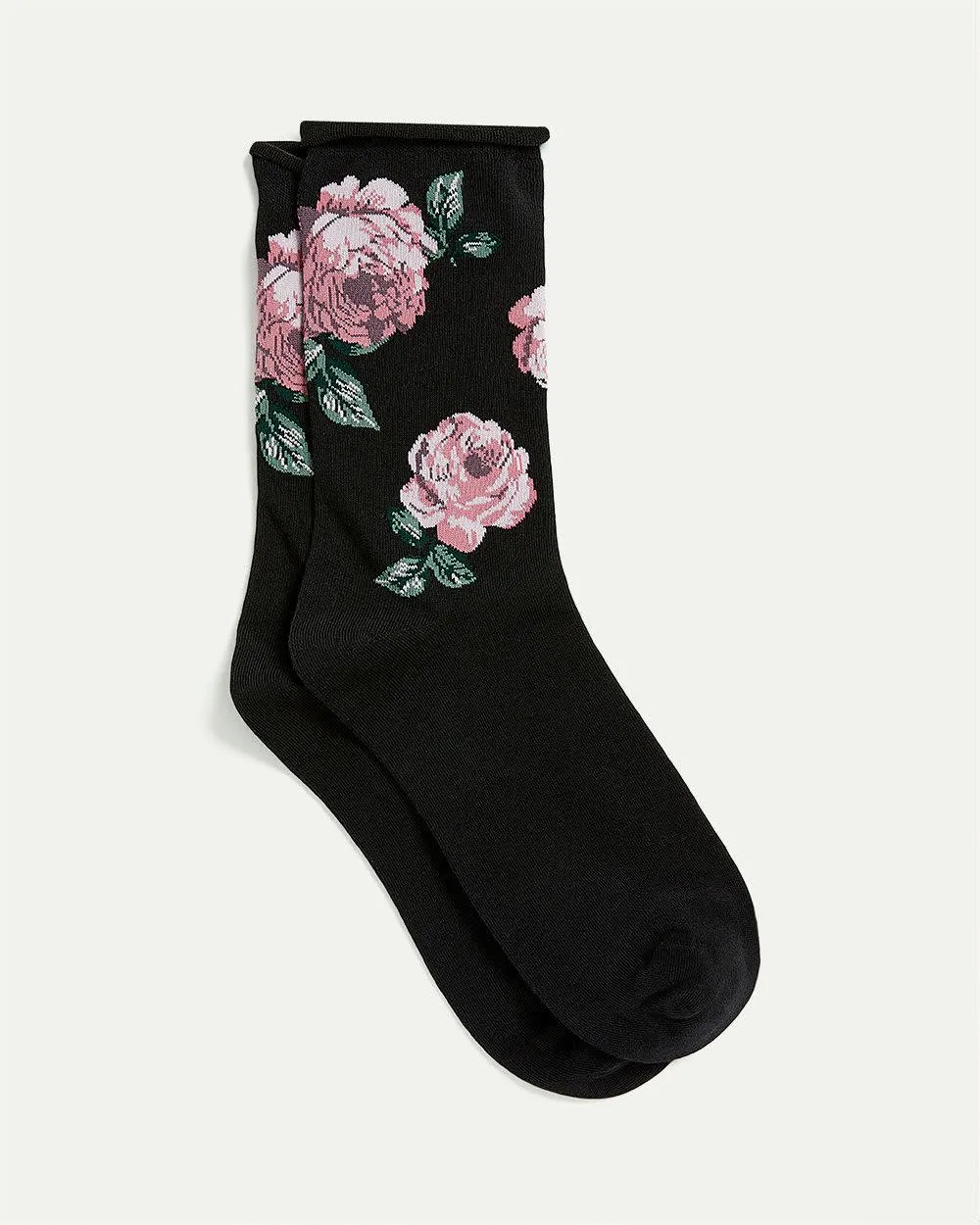 Cotton Crew Socks with Roses sold by Reitmans