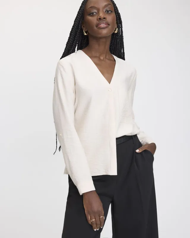 Long-Sleeve V-Neck Blouse with Chest Pocket sold by Reitmans