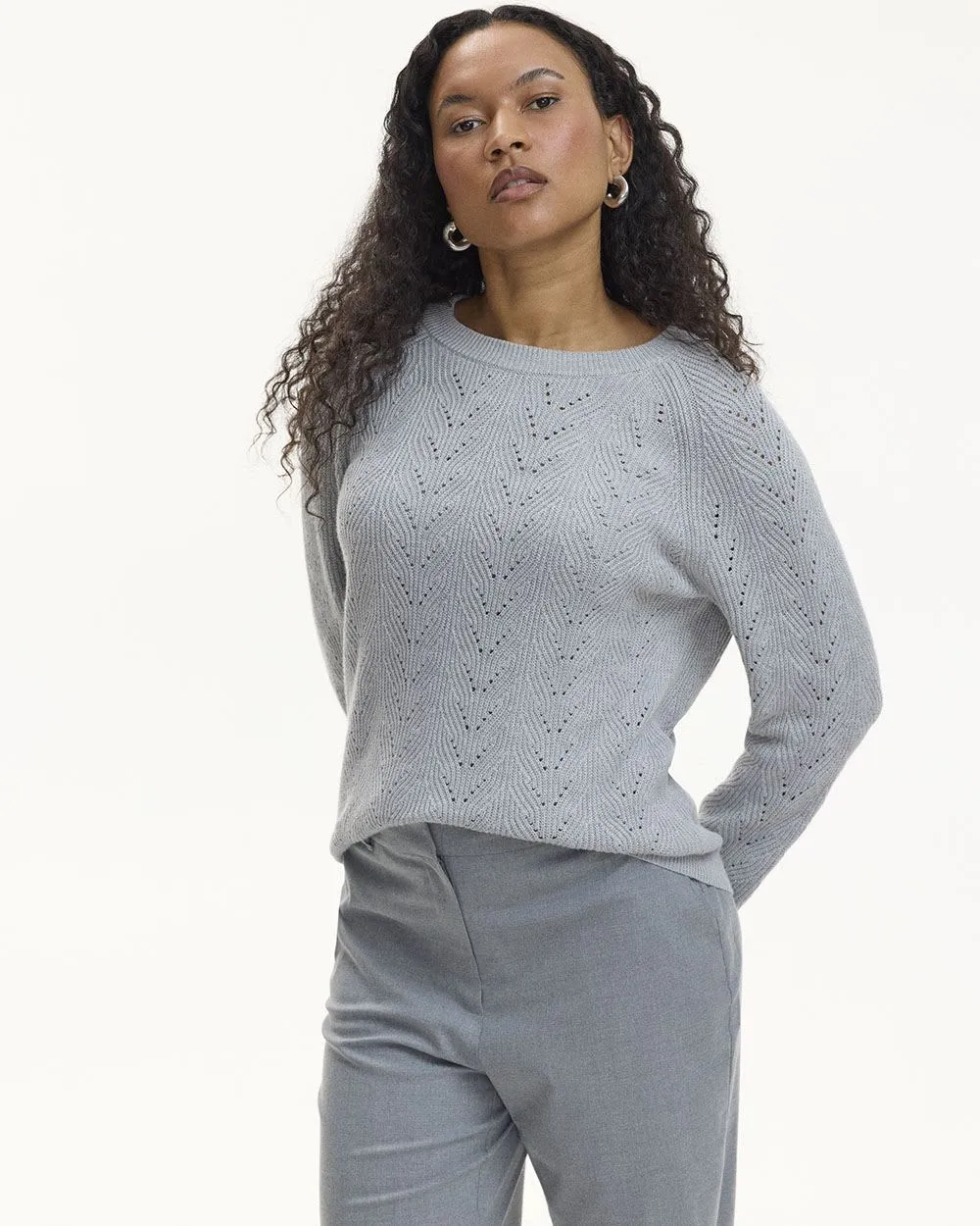 Long-Sleeve Crew-Neck Sweater with Pointelle Stitches sold by Reitmans