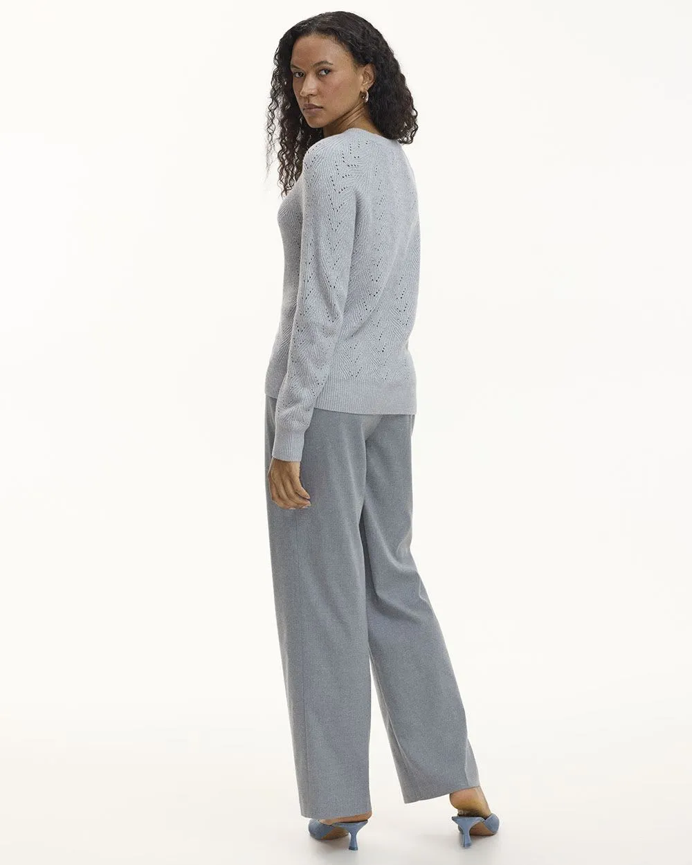 Long-Sleeve Crew-Neck Sweater with Pointelle Stitches sold by Reitmans product image thumbnail 2