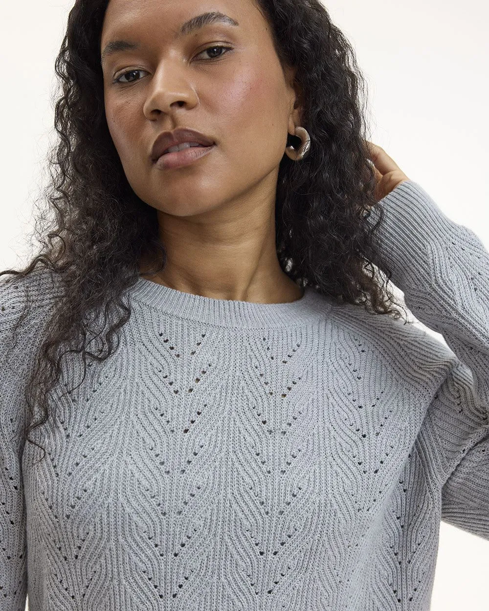 Long-Sleeve Crew-Neck Sweater with Pointelle Stitches sold by Reitmans product image thumbnail 4