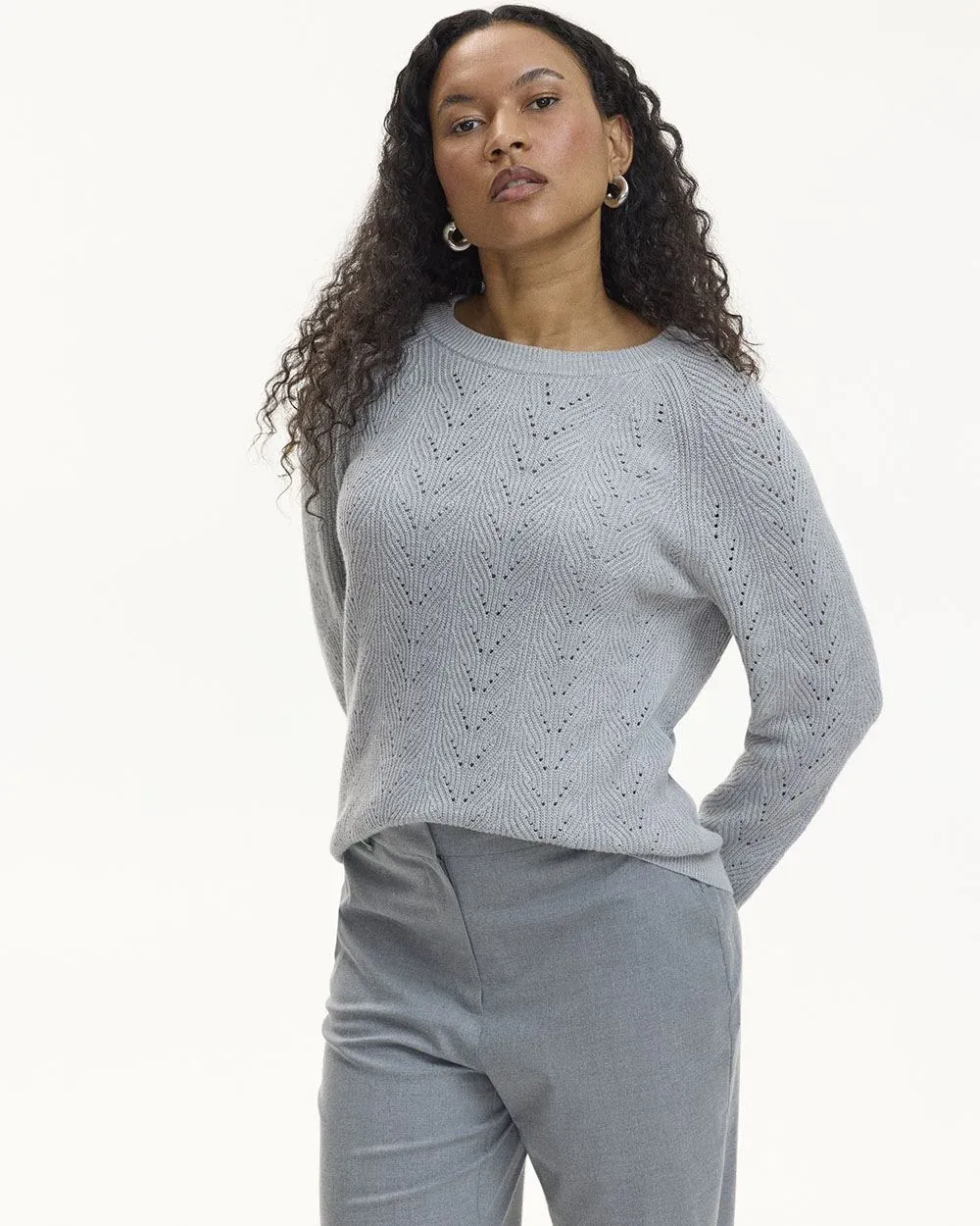Long-Sleeve Crew-Neck Sweater with Pointelle Stitches sold by Reitmans product image thumbnail 5