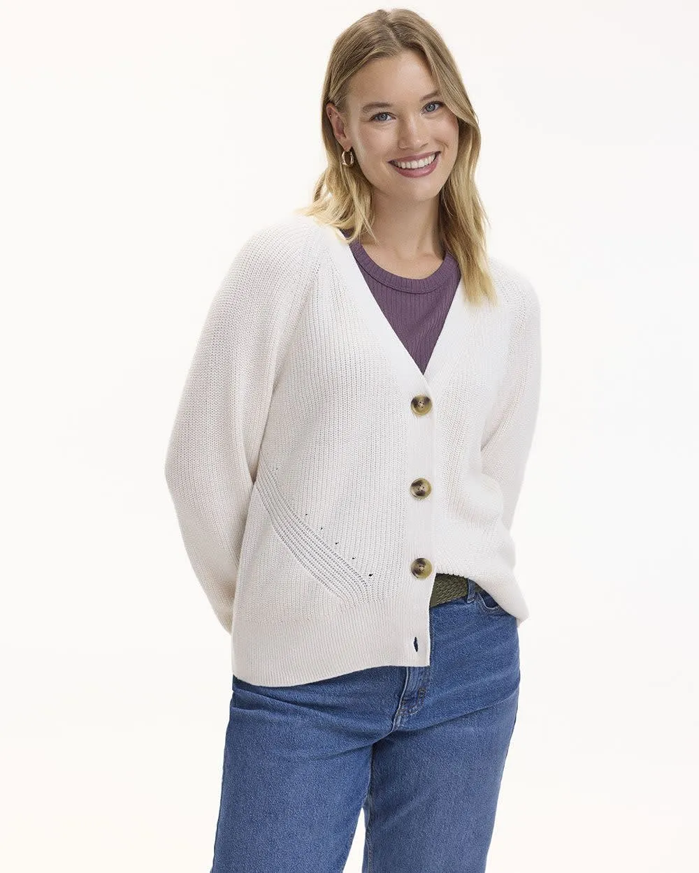 Long-Sleeve V-Neck Buttoned-Down Cardigan sold by Reitmans
