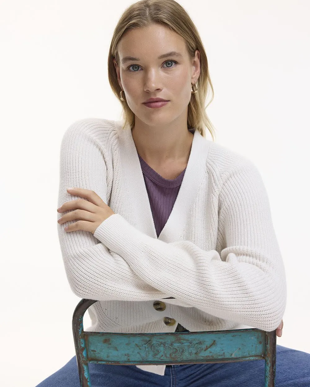 Long-Sleeve V-Neck Buttoned-Down Cardigan sold by Reitmans product image thumbnail 3