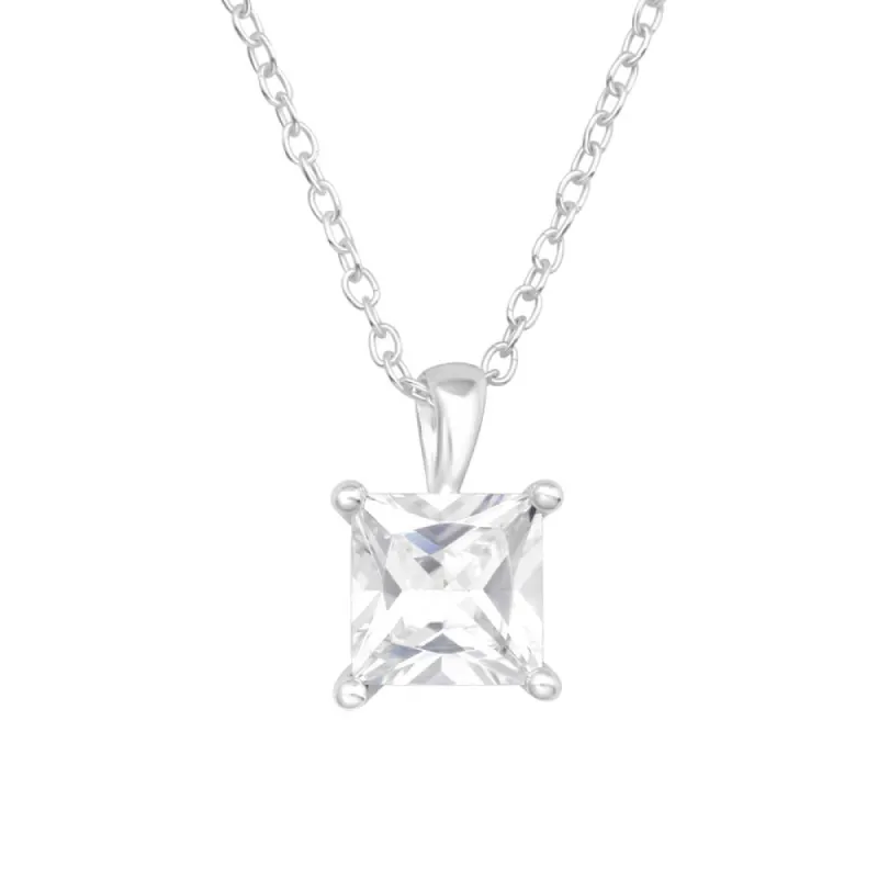 Sterling Silver Princess Cut CZ Solitaire Necklace - Ag Sterling sold by Reitmans
