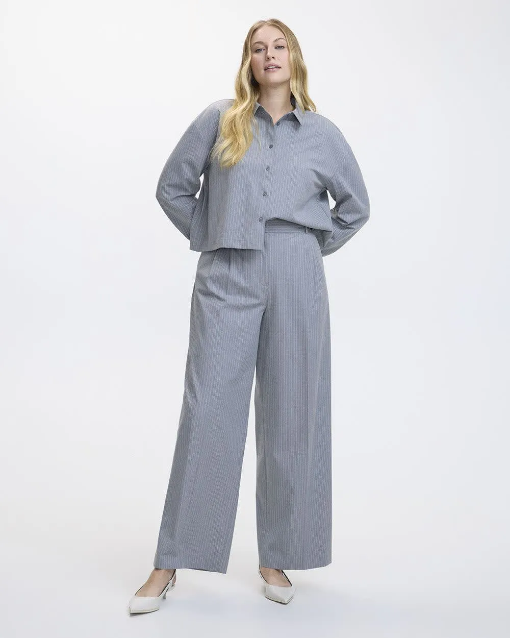Wide-Leg High-Rise Pinstripe Pant - Curvy Fit sold by Reitmans