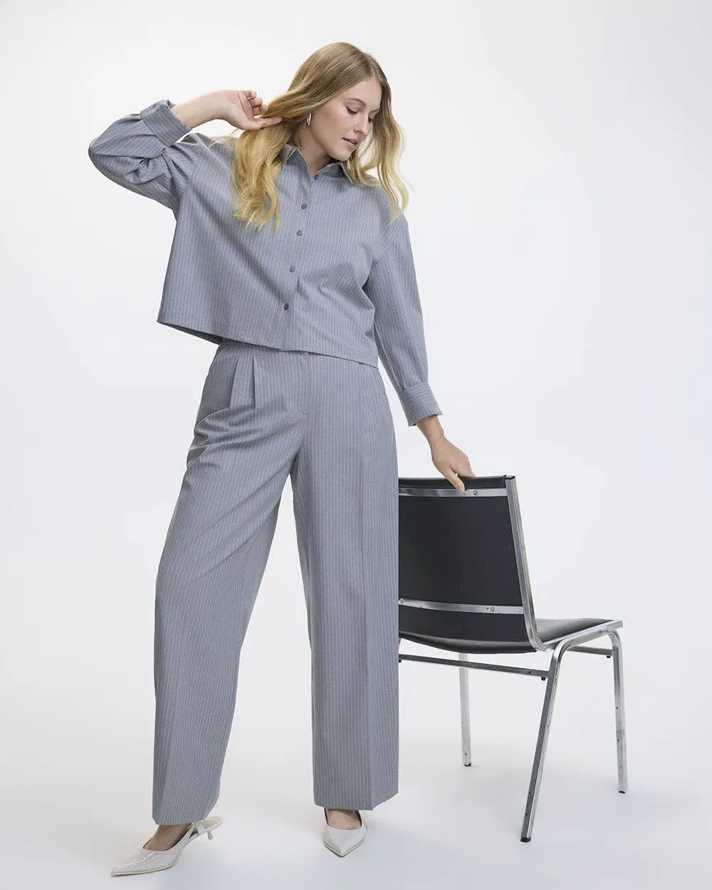 Wide-Leg High-Rise Pinstripe Pant - Curvy Fit sold by Reitmans product image thumbnail 4