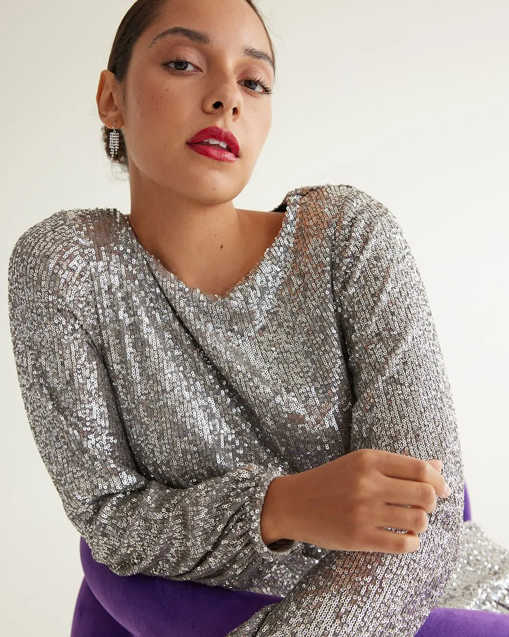 Long-Sleeve Sequin Shift Dress sold by Reitmans product image thumbnail 3