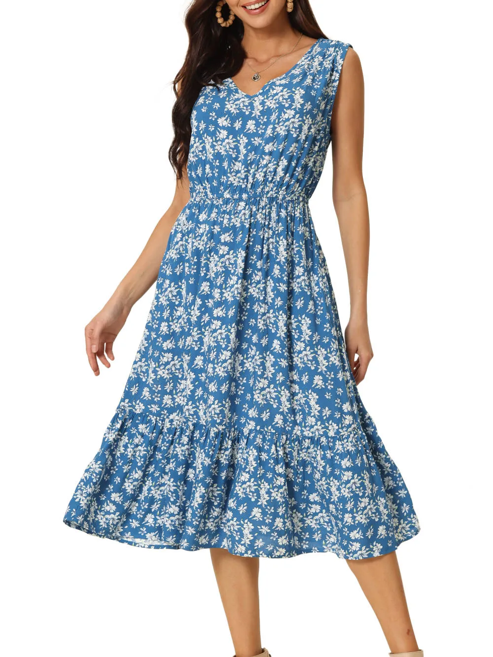 Allegra K - Sleeveless V Neck Floral Flowy Dress sold by Reitmans