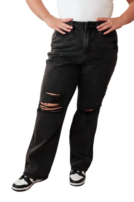 Judy Blue - High Rise Rigid Magic 90's Distressed Straight Jeans sold by Reitmans