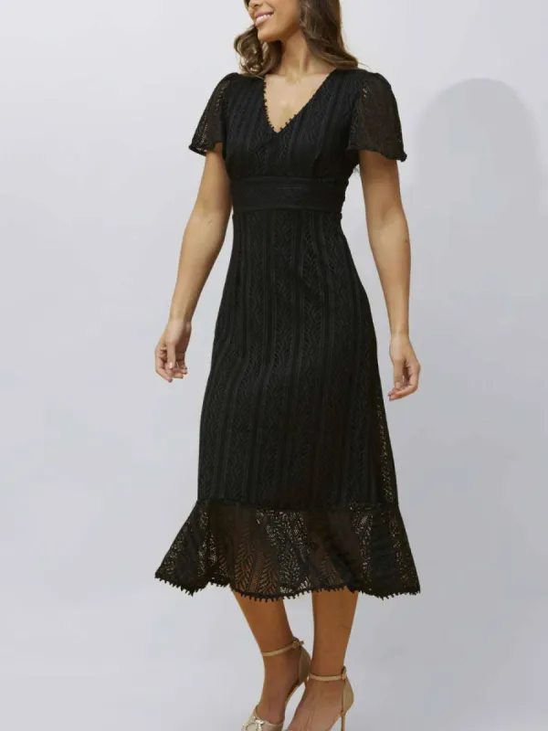 Annick - Bonnie Midi Dress Knit Lace Crochet V Neck Solid sold by Reitmans