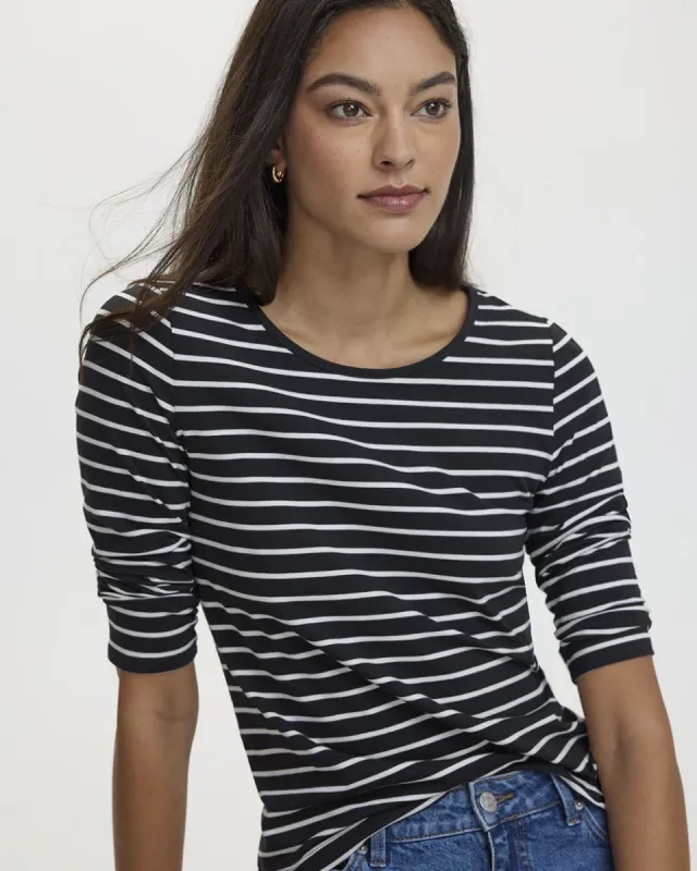 Striped 3/4-Sleeve Scoop-Neck Cotton Tee sold by Reitmans