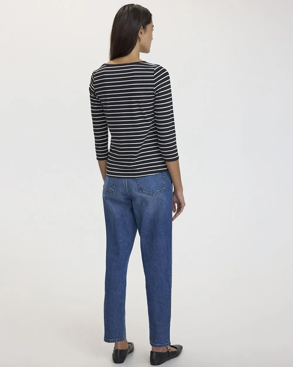 Striped 3/4-Sleeve Scoop-Neck Cotton Tee sold by Reitmans product image thumbnail 2