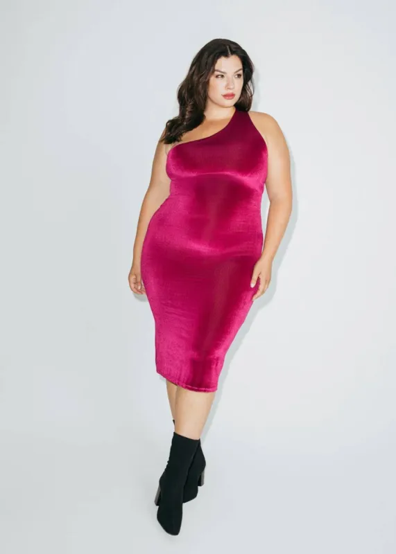 Hilary MacMillan- Velvet One Shoulder Dress sold by Reitmans