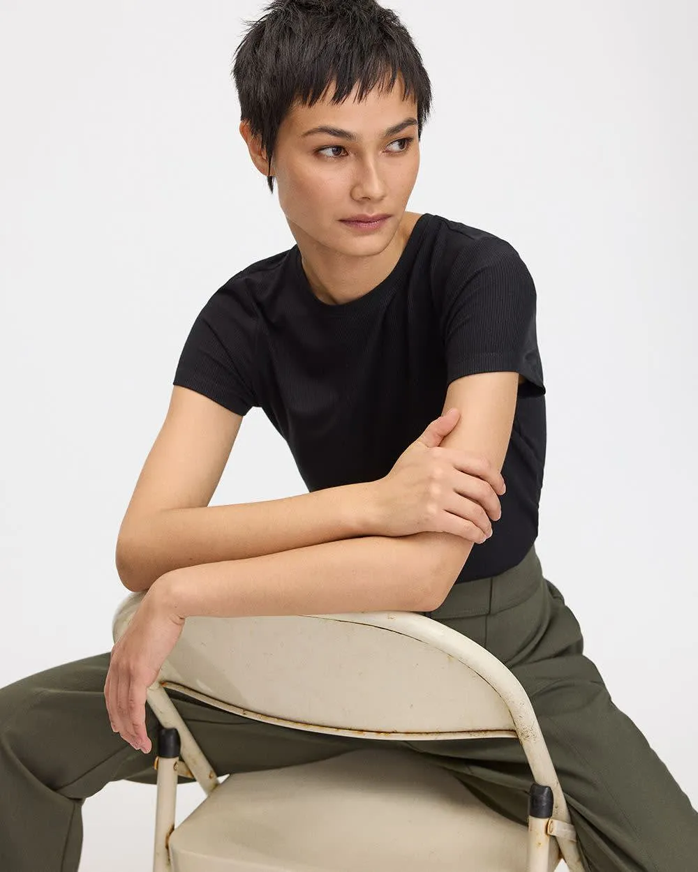 Ribbed Fitted Crew-Neck T-Shirt - R Essentials sold by Reitmans product image thumbnail 3